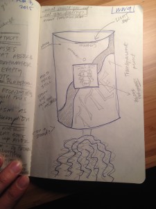 Sketch of a user standing in front of the Emotional Vending Machine